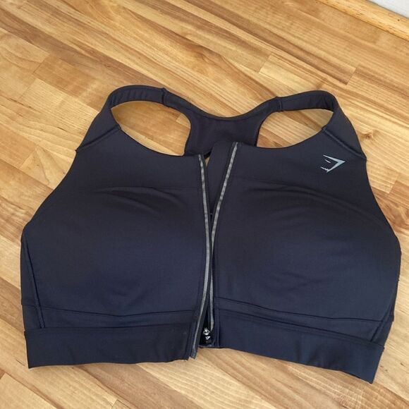 Gymshark Black Zipper Front Racer Back Athletic Sports Bra Size XS - Picture 6 of 7